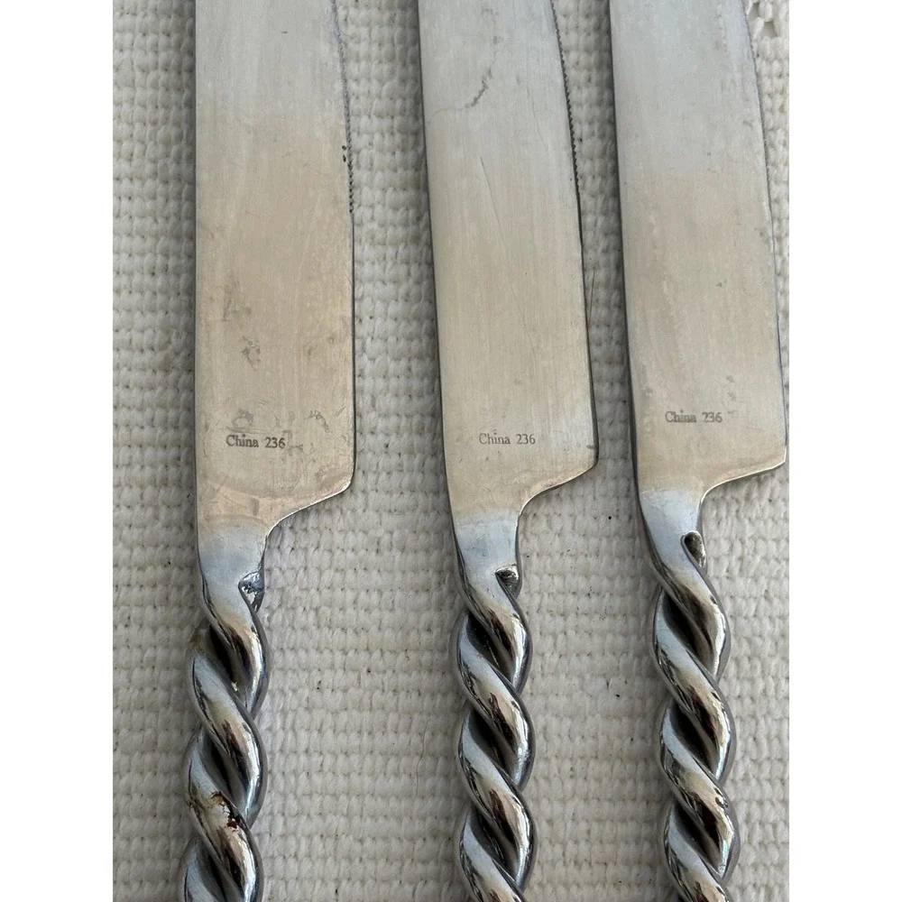 Hampton Silversmiths Stainless Steel Twisted Rope Handle Dinner Knives Set of 3